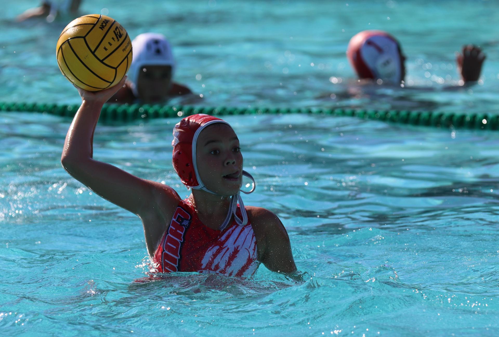 girls playing water polo against Hoover