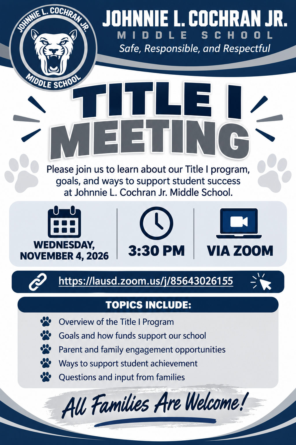 Title I Meeting flyer, November 4, 2026