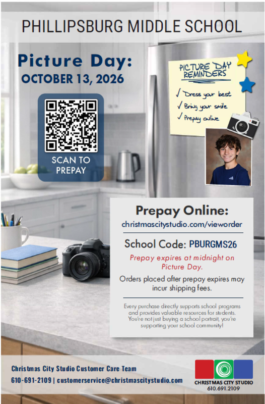 kitchen background and flyers of reminders of picture day on fridge