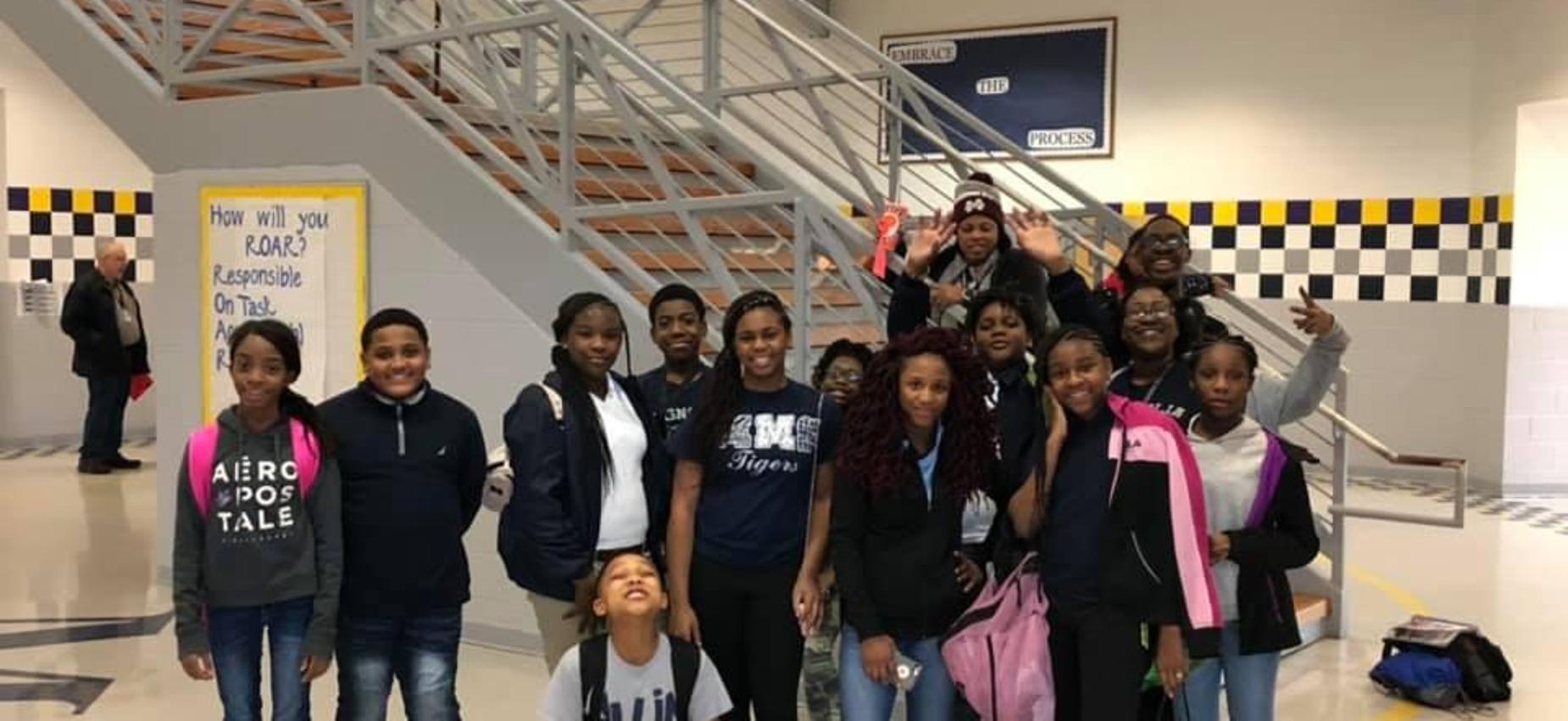 students on stairs