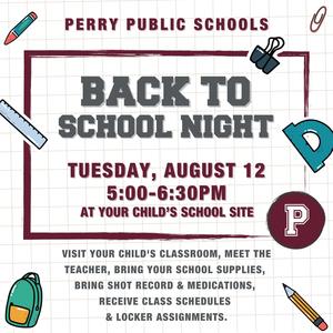Back to school night August 12, 2025 Perry schools