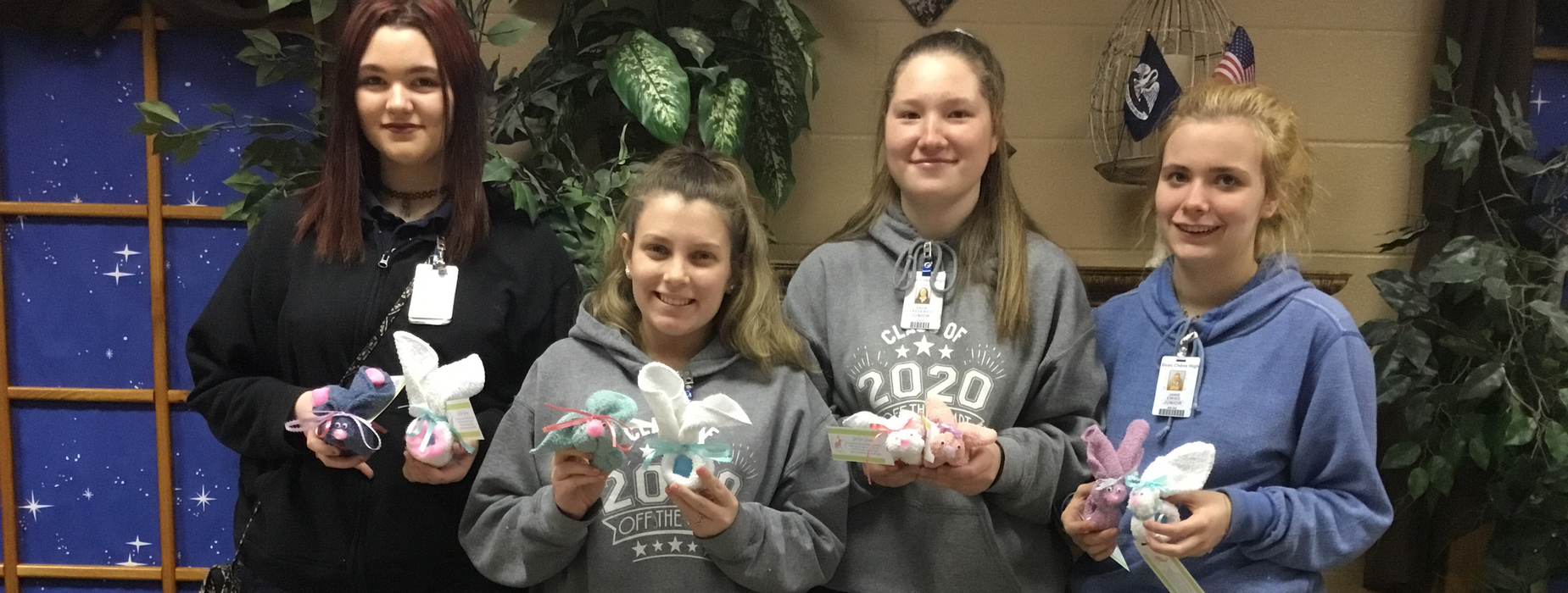 Booboo Bunnies made by Child Development students. Kaitlyn, Kenndey, Sadie and Janie