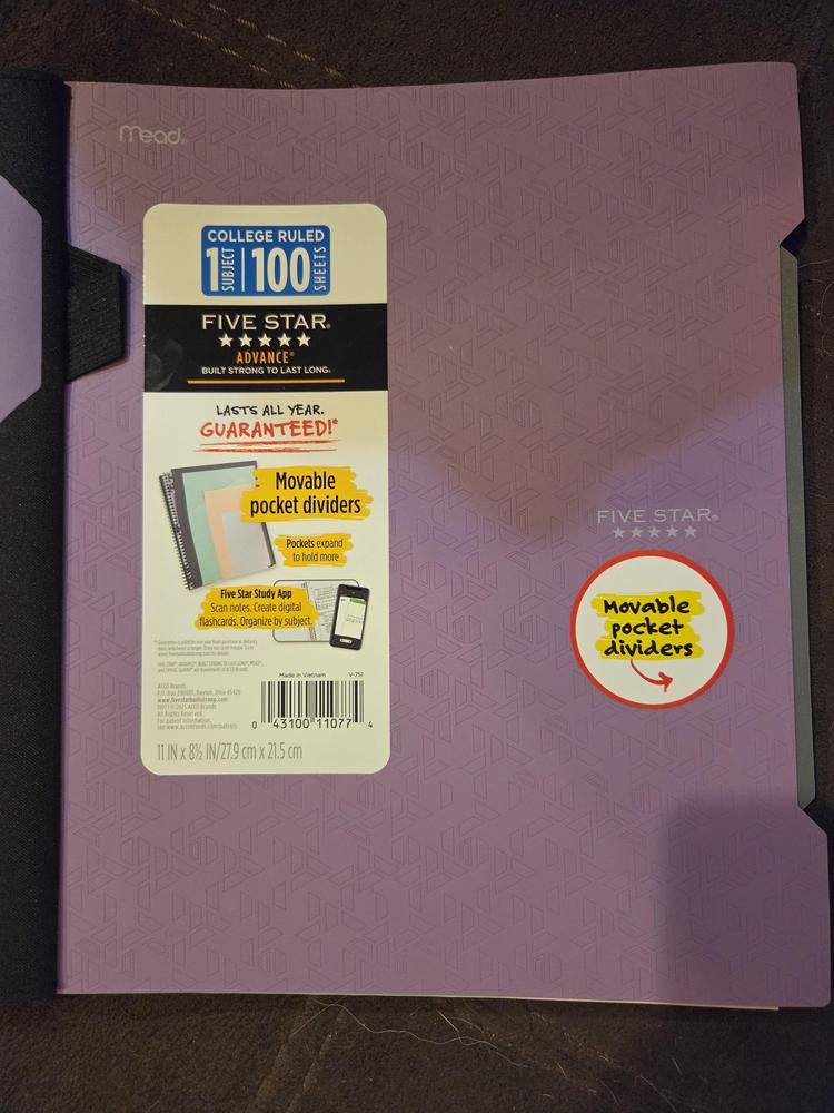 Five Star Advance 100 page college ruled 8.5 x 11 inch notebook with plastic front and back covers