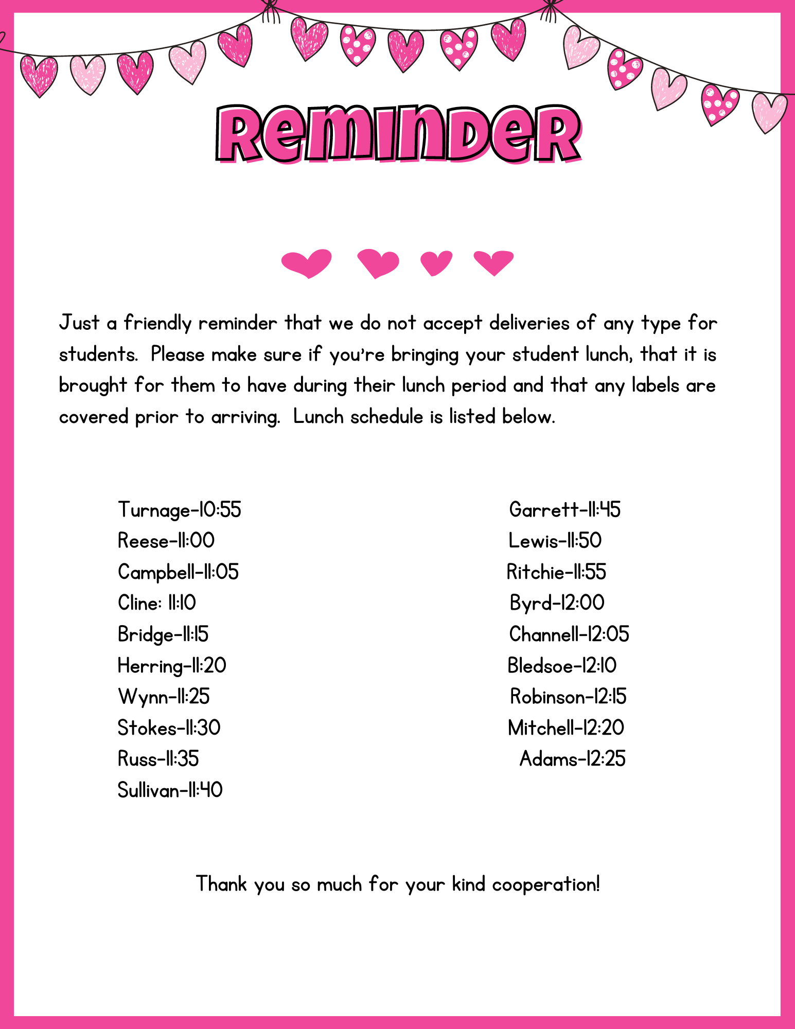 Deliveries Lipsey Middle School