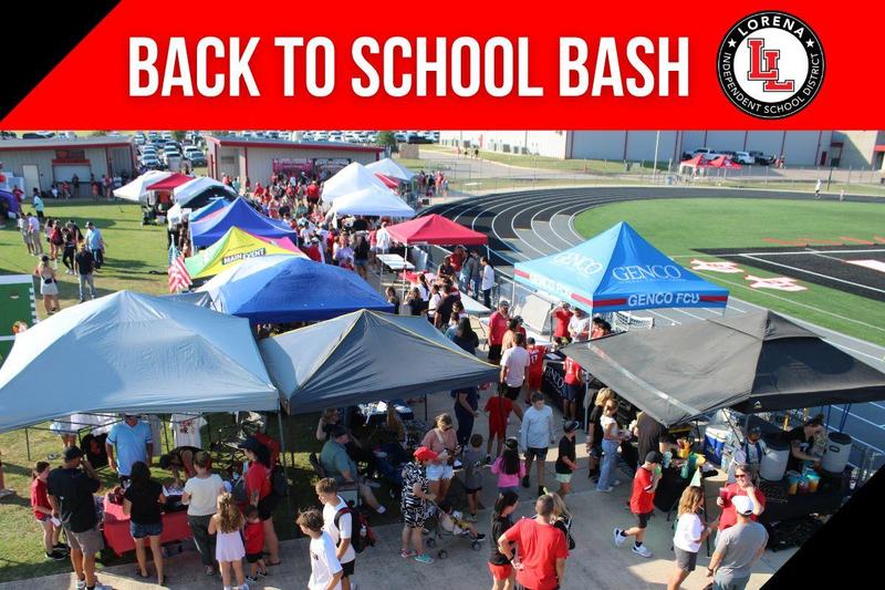 Back To School Bash grohic with people under tents