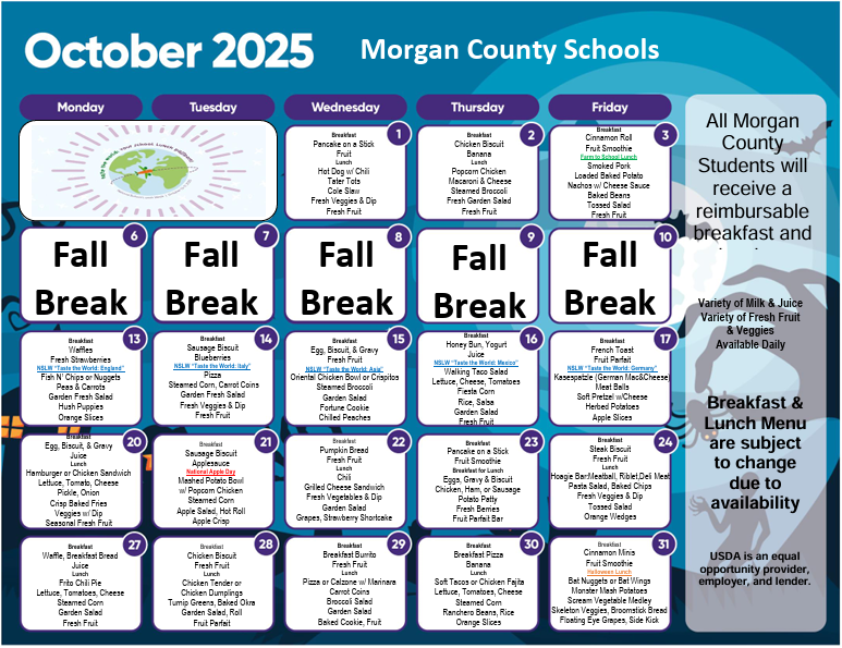 October 2025 Menu