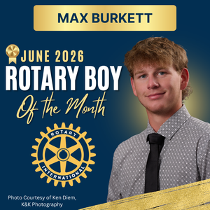 Photo of June Rotary Boy of the Month with blue and gold graphic effects and Rotary Logo