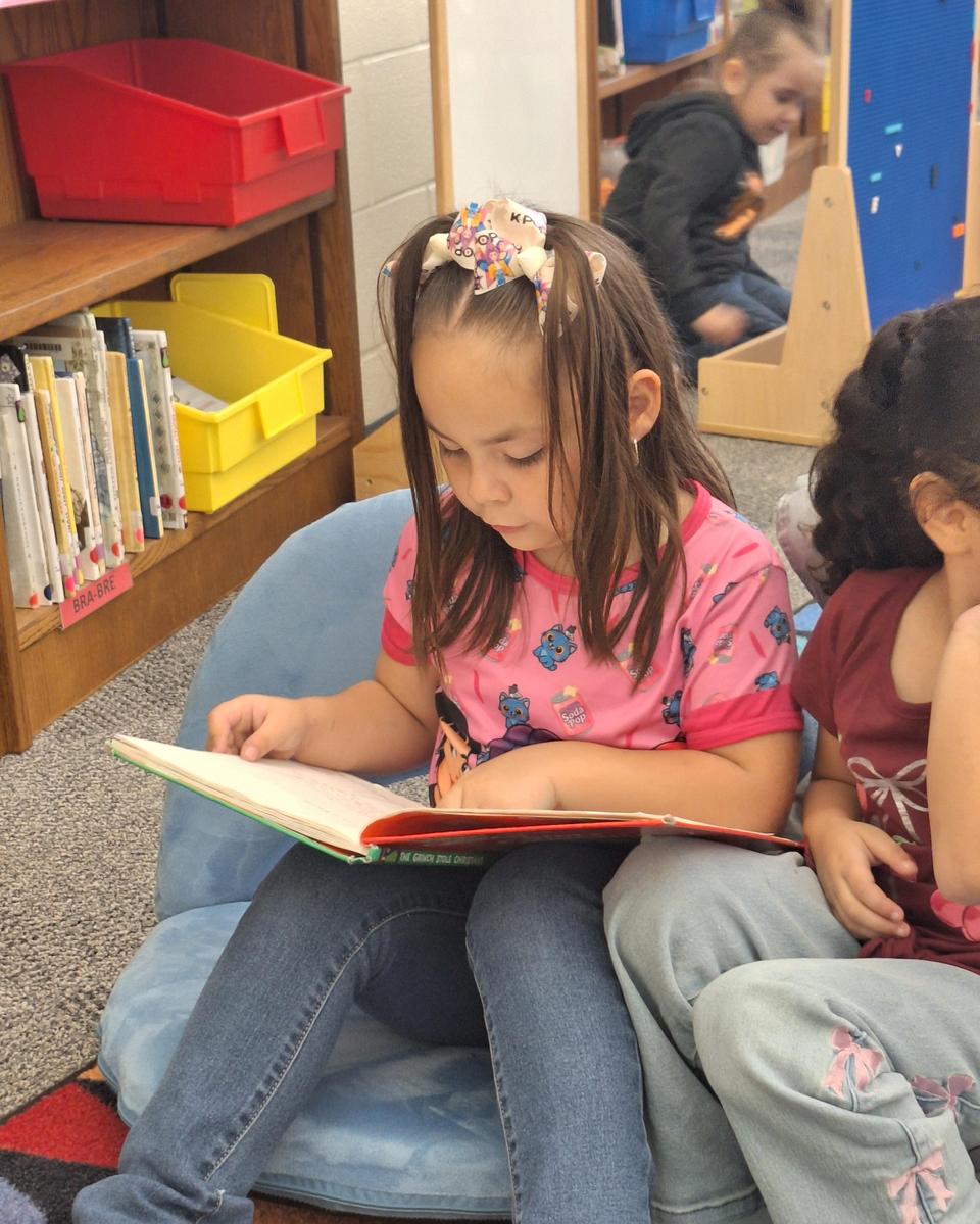Gracie reading a book.