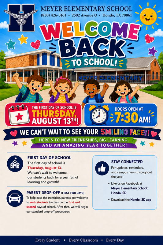 "Welcome Back to School," Thursday, August 13 "Doors Open at 7:30 AM,"