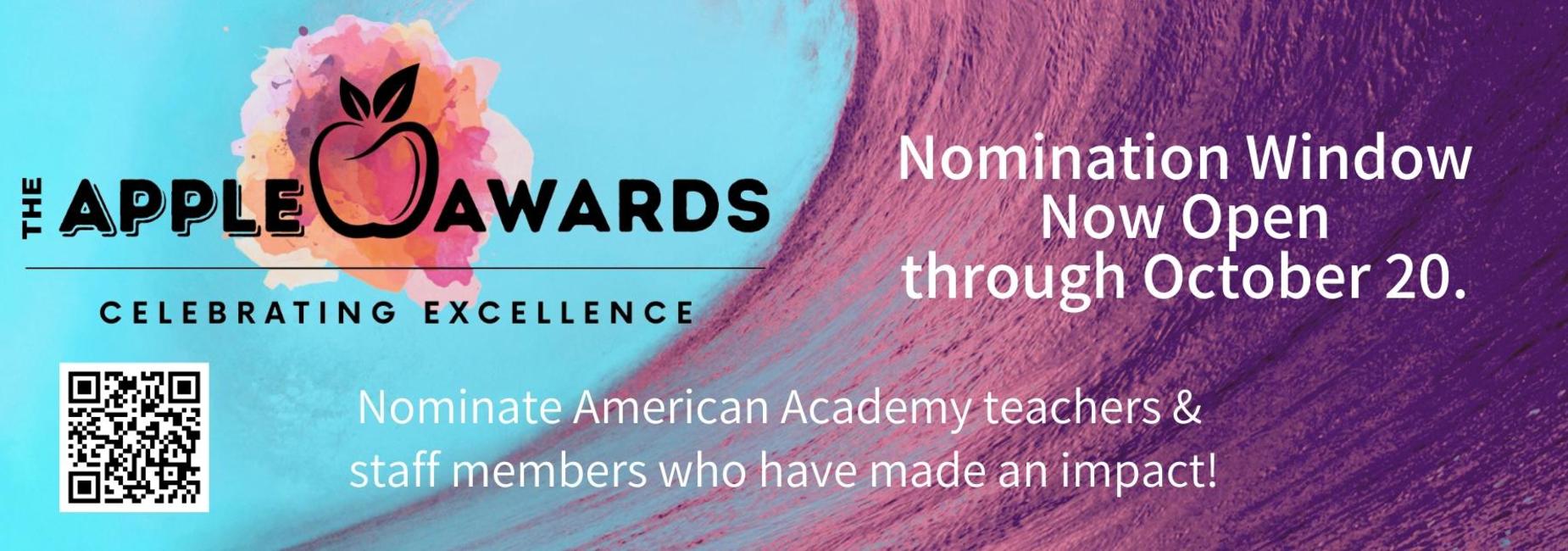 The Apple Awards announcement with colorful design and nomination details.