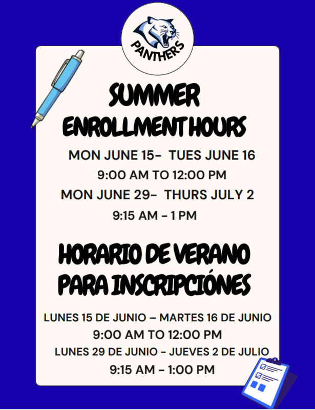 NWMS Extended Summer Enrollment Hours/Horario ampliado de inscripción de verano de NWMS