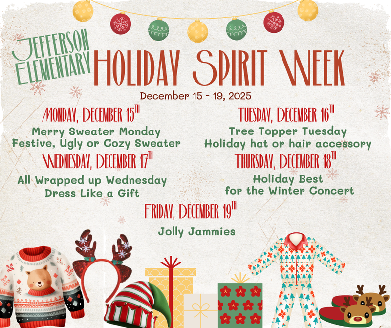 Dress up days for Holiday Spirit Week in December
