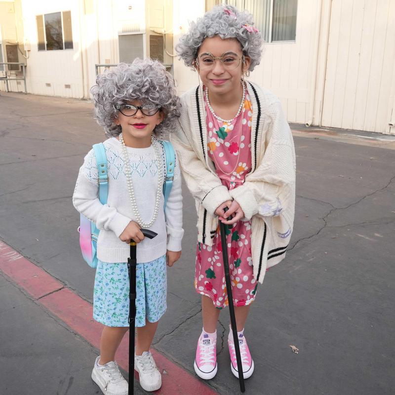 two students dressed up as 100 year olds
