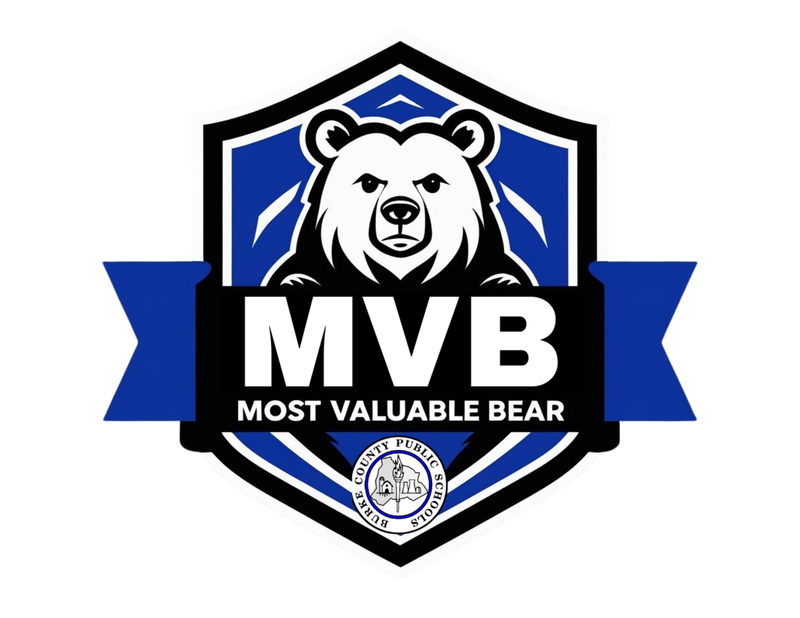 blue, black and white Most Valuable Bear, MVB logo
