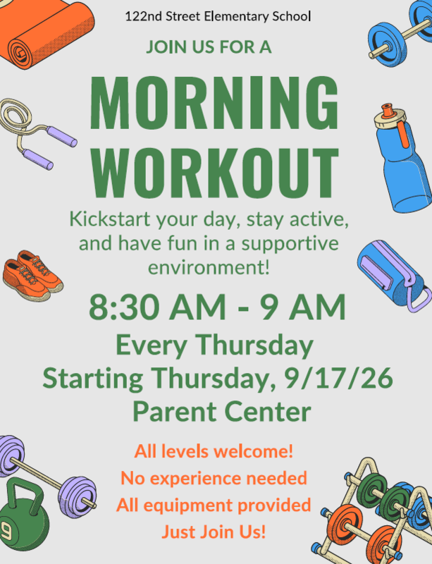 Flyer announcing the Morning Workout class on Thursdays