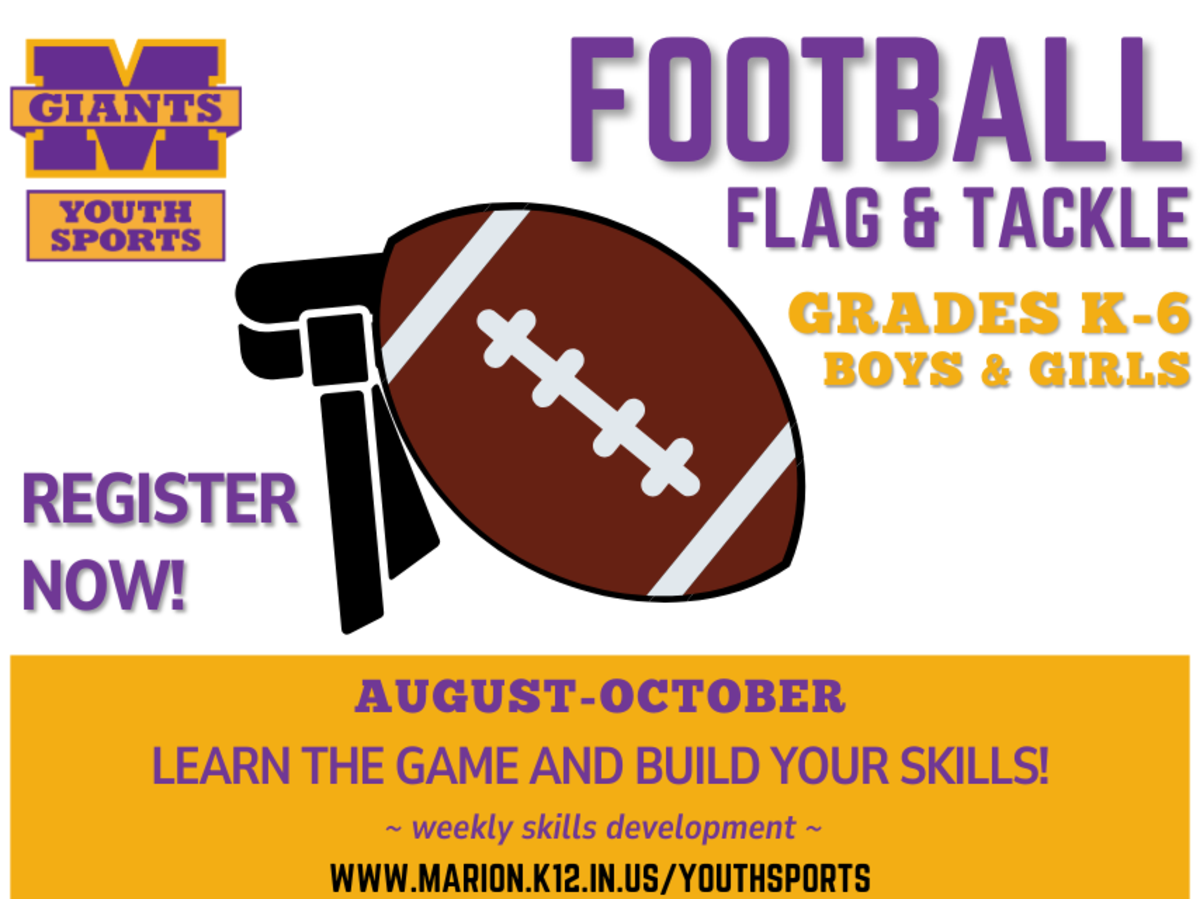 promo graphic - Marion Youth Sports fall 2026 - football