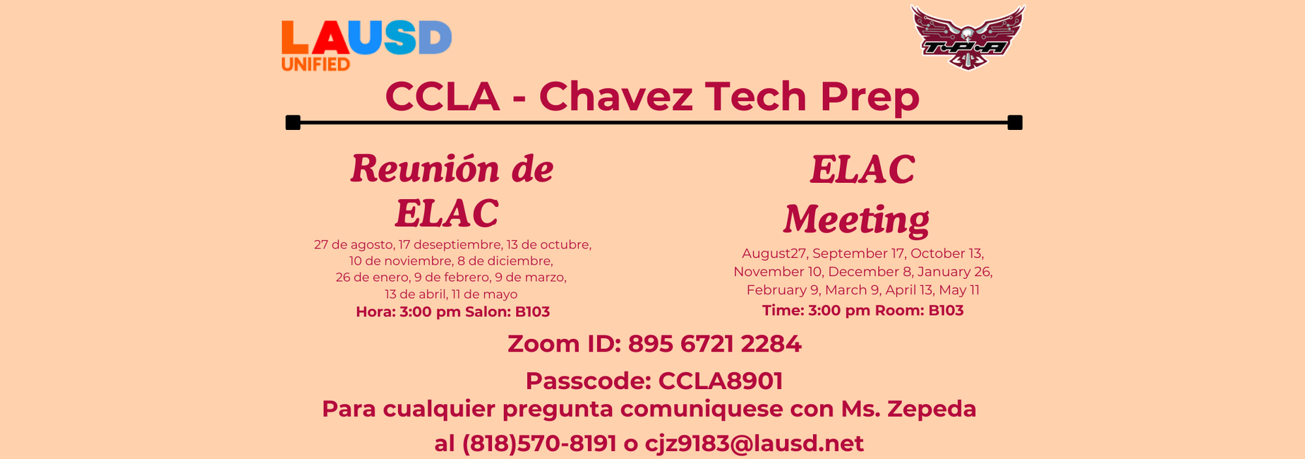 Chavez TPA - ELAC Meetings for the 2025-2026 School Year / Juntas de ELAC para el año escolar 2025-2026
