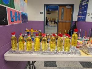 A water bottle menorah