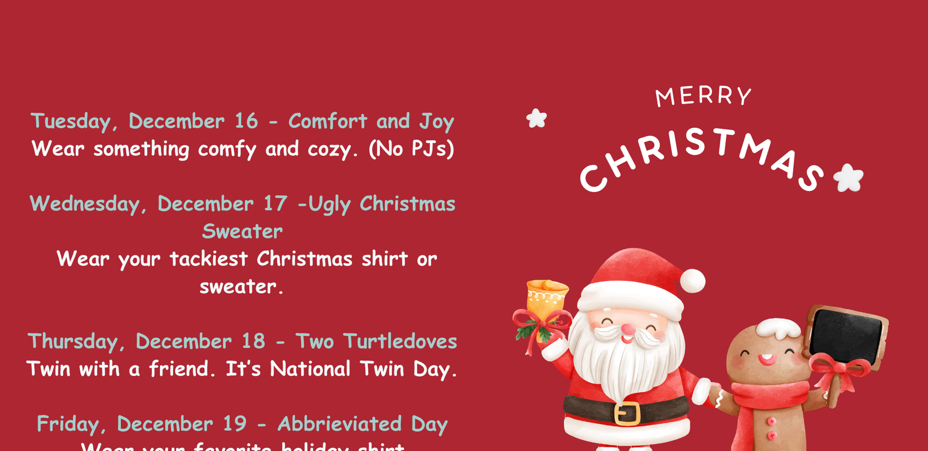 Dress up days for December
