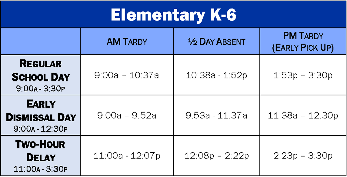 Elementary K-6 Attendance Chart
