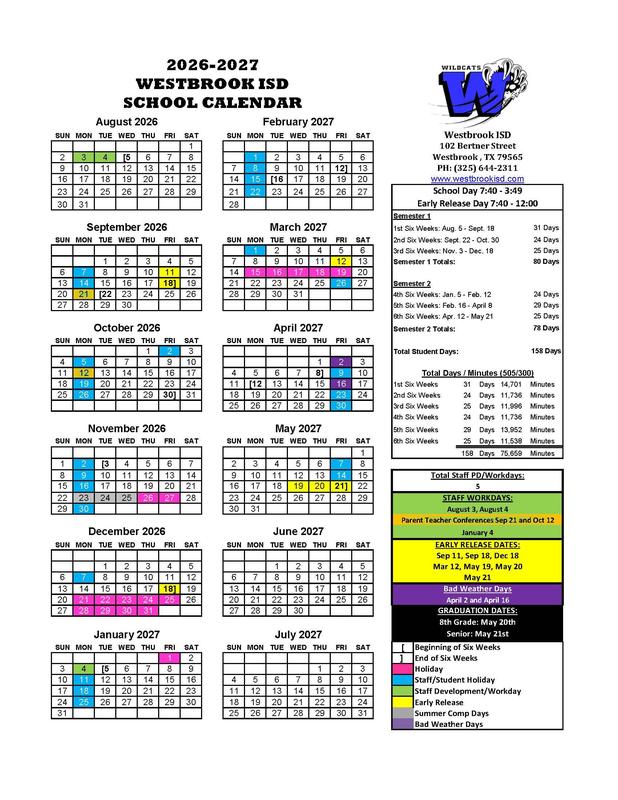 2026-2027 Approved School Calendar