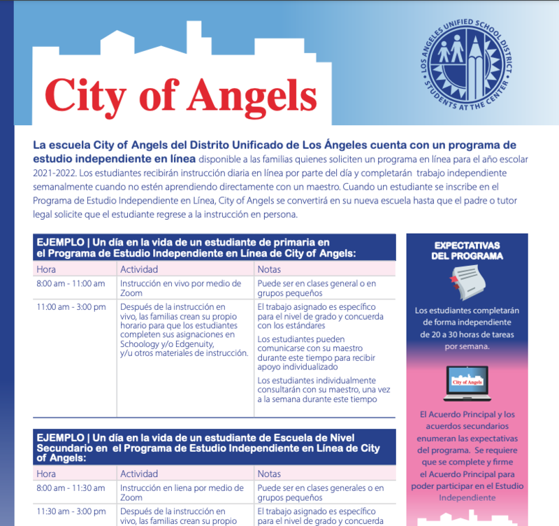 La escuela City of Angels del Distrito Unificado de Los Ángeles cuenta con un programa de estudio independiente en línea Featured Photo