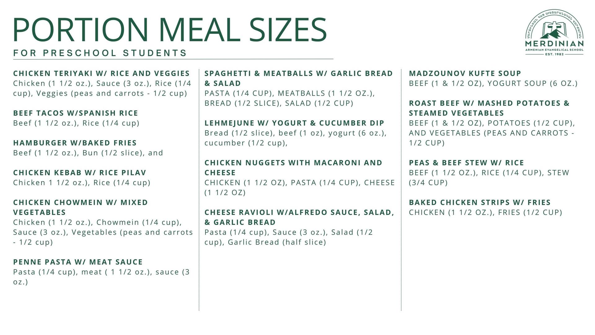 Preschool Meal Portions