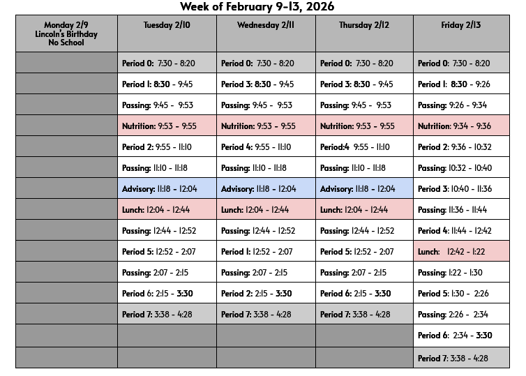 Bell Schedule Feb. 7