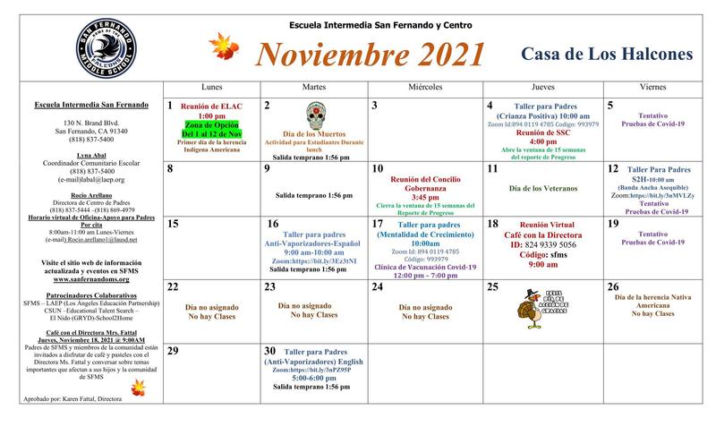 Centro para padres Calendario de noviembre de 2021 Featured Photo