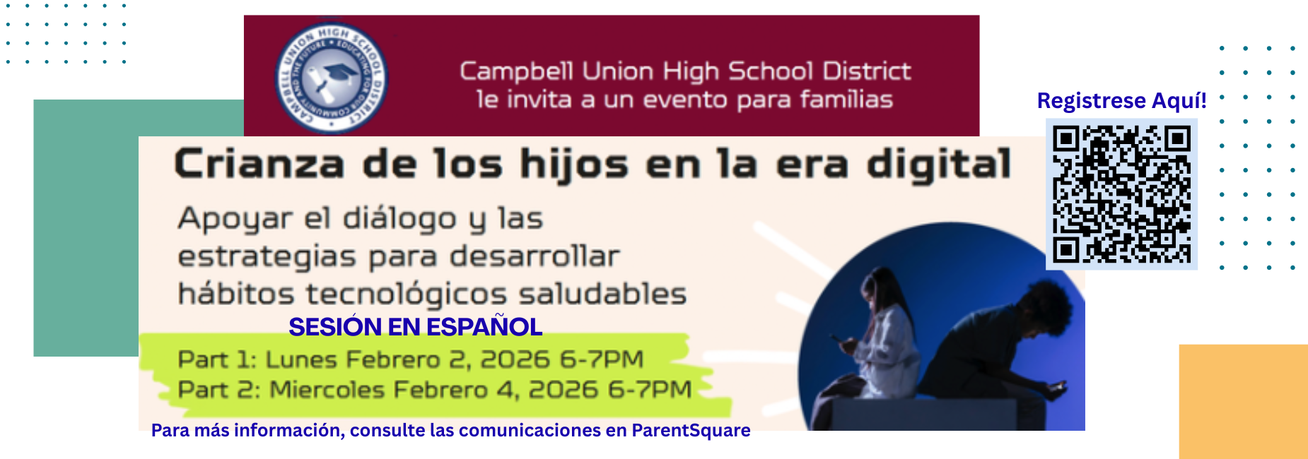 Pancarta con im&aacute;genes de adolescentes usando sus tel&eacute;fonos m&oacute;viles.