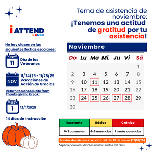 November Attendance Calendar