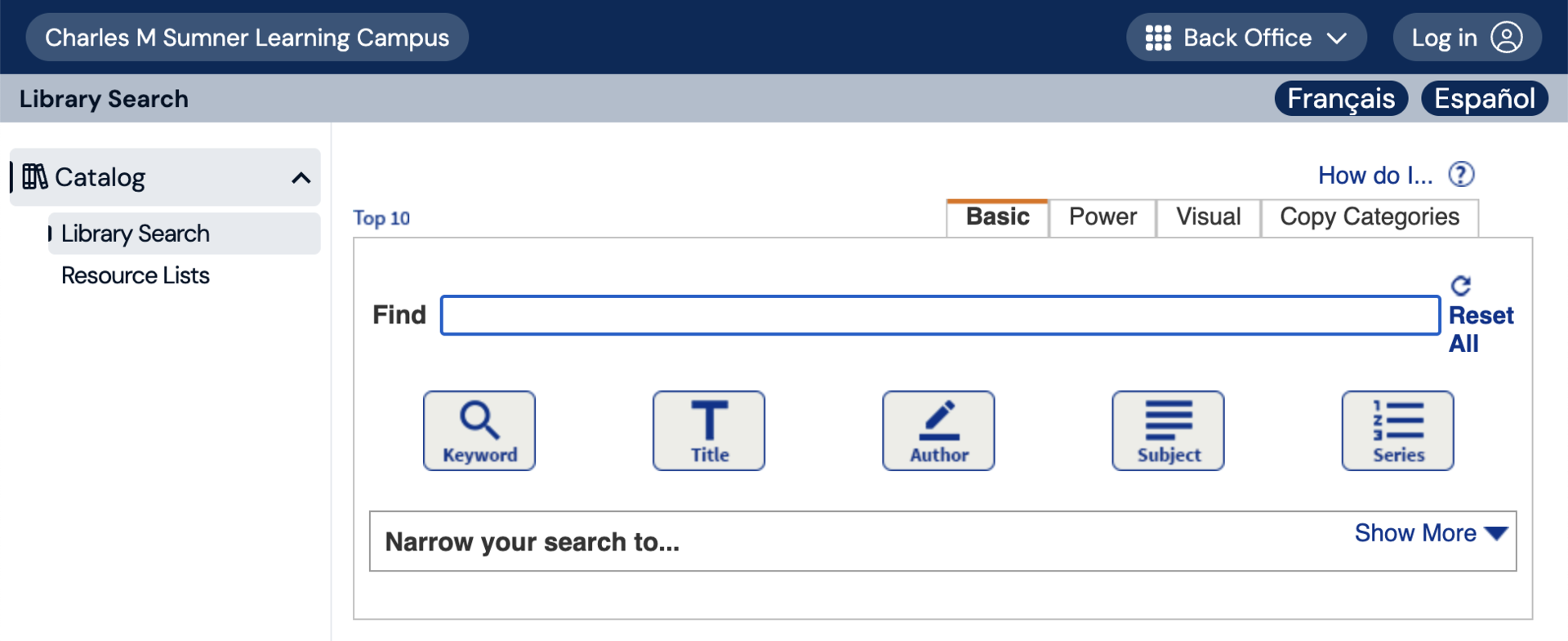screenshot of Follett Destiny Library Catalog search screen