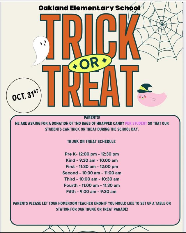 Trick or Treat Schedule  listed below!!  Activity located in OES Gym