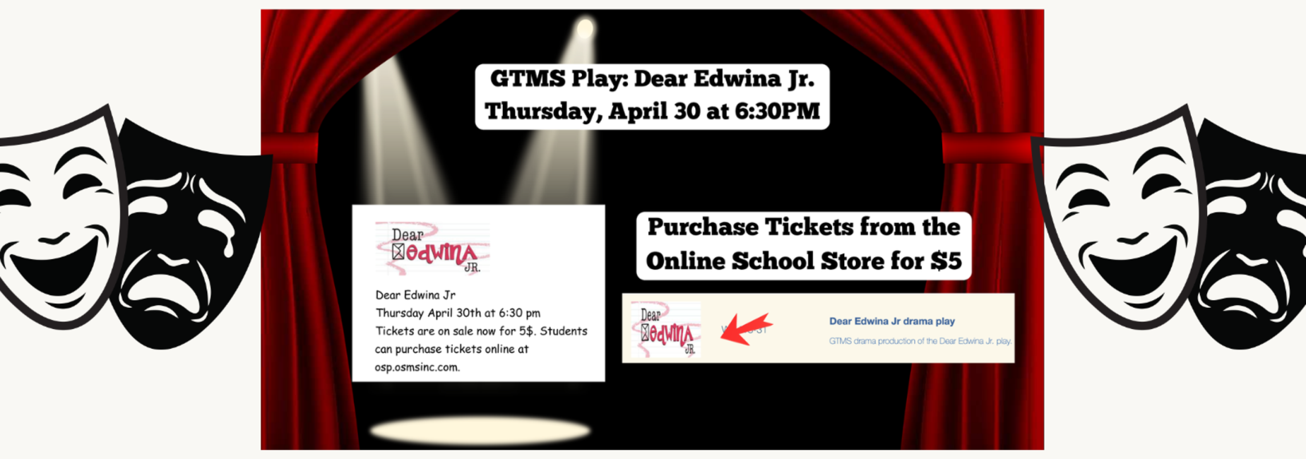 Click on the image to purchase tickets to see the Drama production of Dear Edwina Jr Thursday, April 30 at 6:30pm.