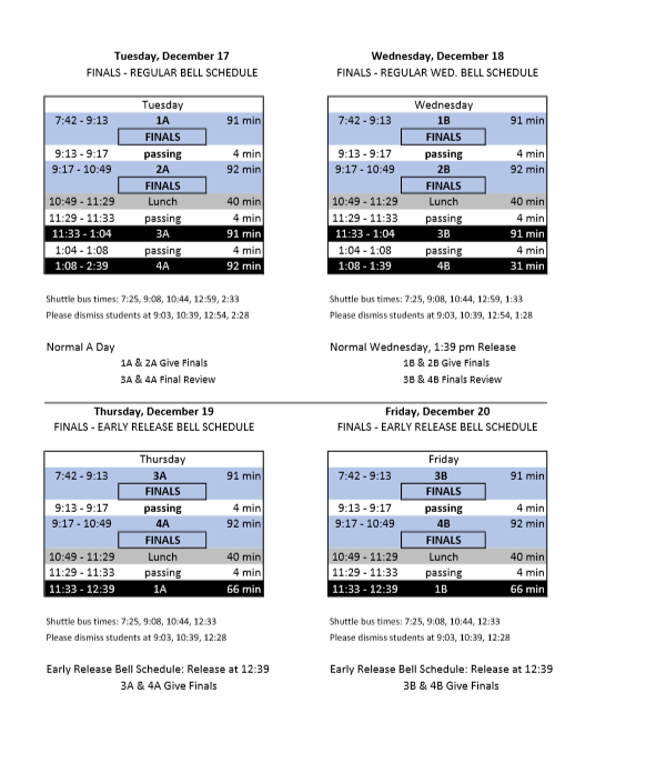 Finals Schedule