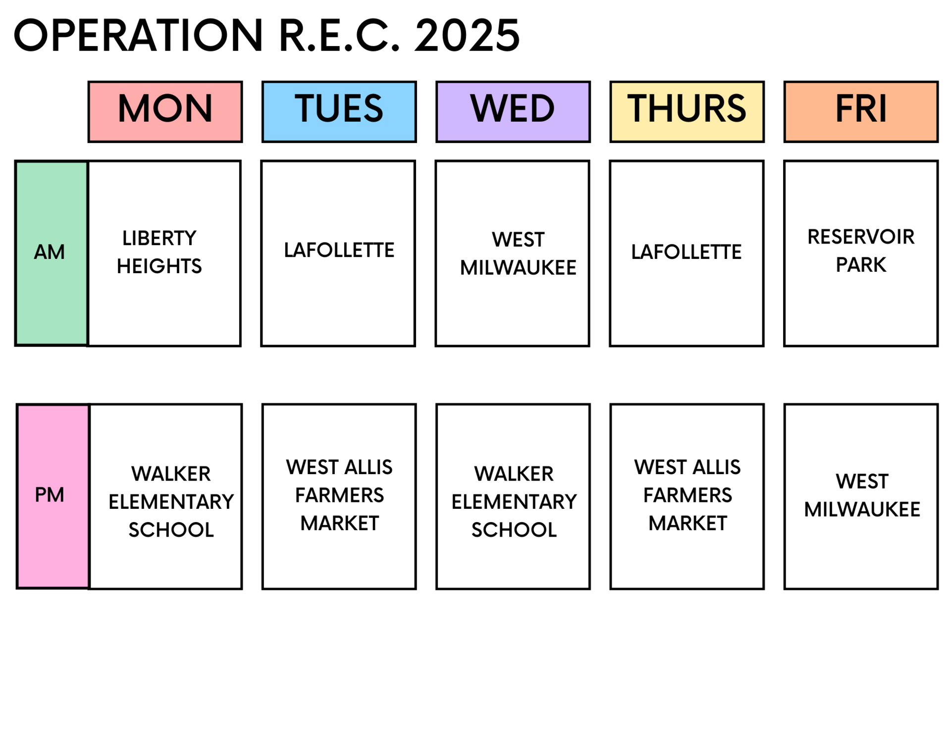 Rec on the Run Schedule
