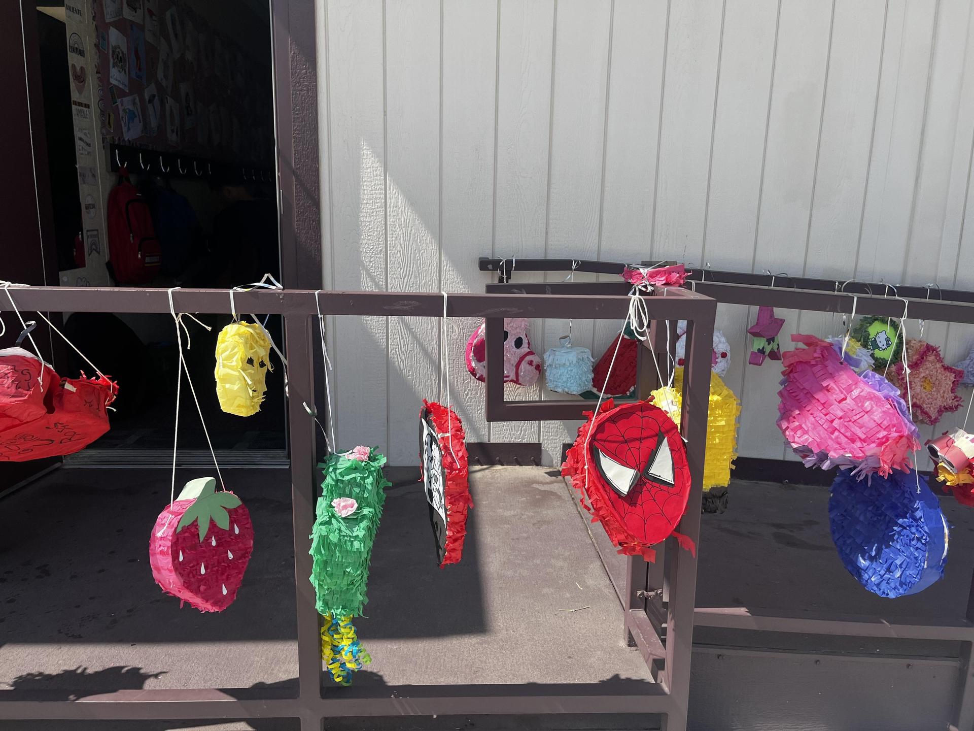Piñatas created by our Intro Spanish, Spanish 1 and 2 students: June 4 2025