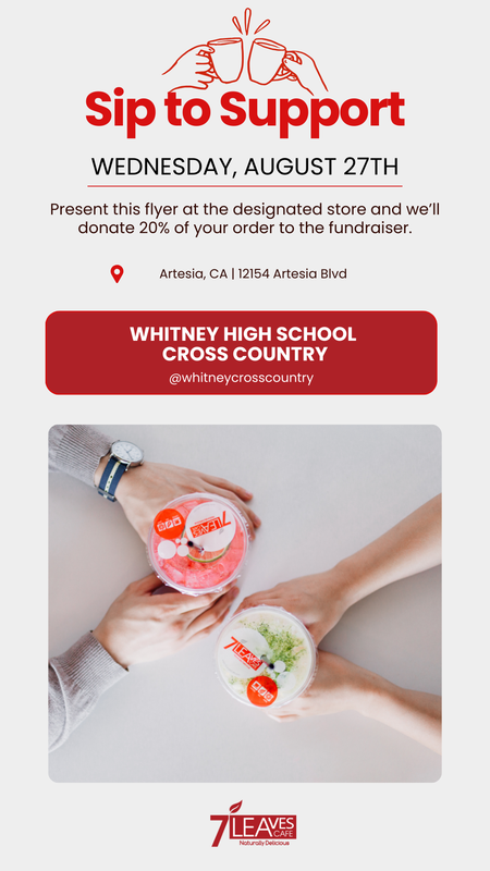 Whitney's Cross Country fundraiser at 7 Leaves Café on August 27 all day