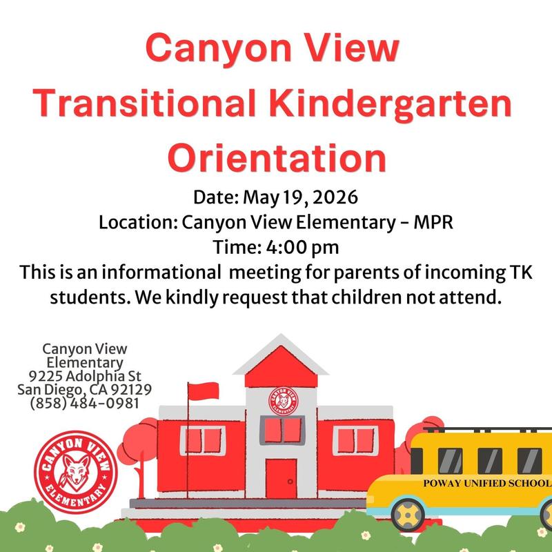 Canyon View Transitional Kindergarten Orientation 2026-27