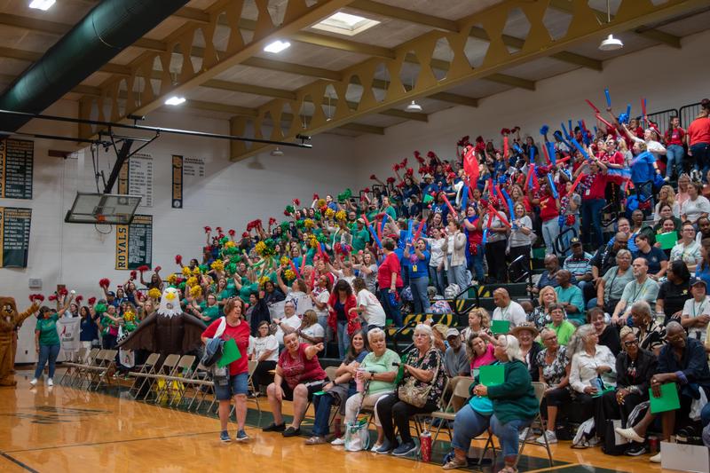Hundreds of PGCPS employees across the division’s schools and support campuses show their spirit during the opening ceremony of the 2025 IgnitePG professional development conference on Thursday, August 7, 2025. (PGCPS Photo)