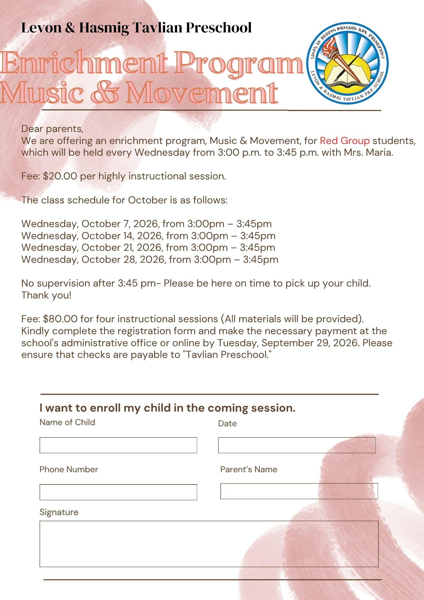 Enrichment Program Music & Movement - RED