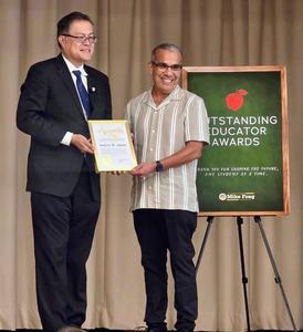 Mike Fong presents award to Andrew Adanto (Photo Courtesy of South Pasadena Unified School District)