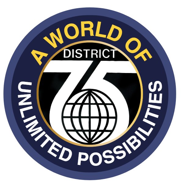 District 75 Logo Blue Gold White Black