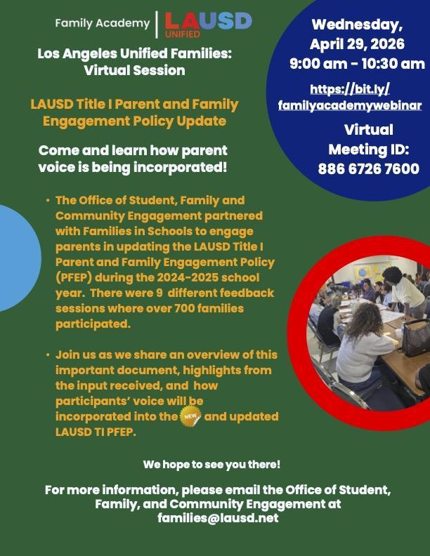 LAUSD Title 1 Parent and Family Engagement Policy Update