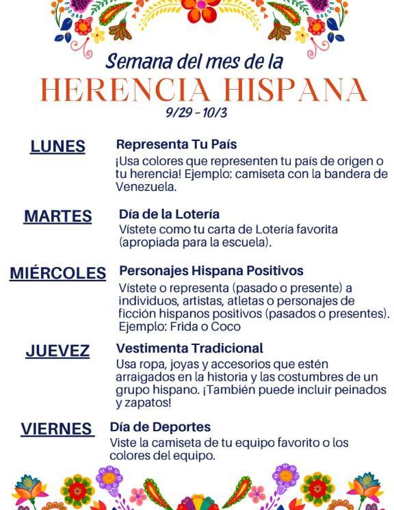 Semana del mes de la HERENCIA HISPANA 9/29 - 10/3