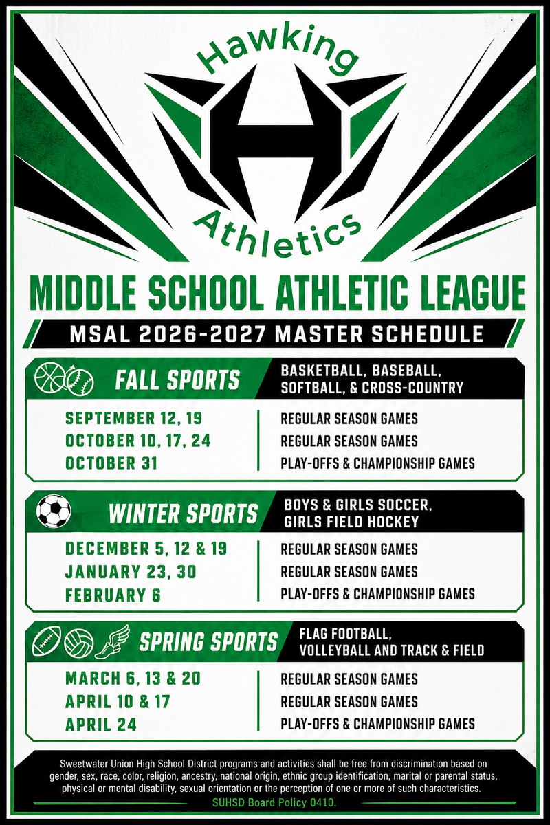 Middle School 2026-2027 Game Dates