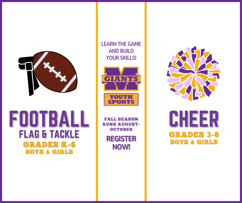 promo graphic - Marion Youth Sports - football and cheer