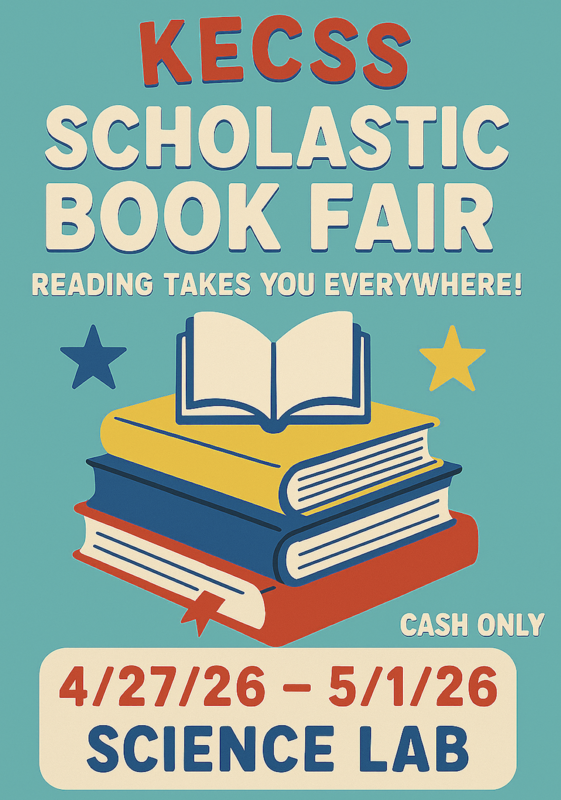 Book Fair flyer stating that the KECSS Book Fair will be 4/27-5/1