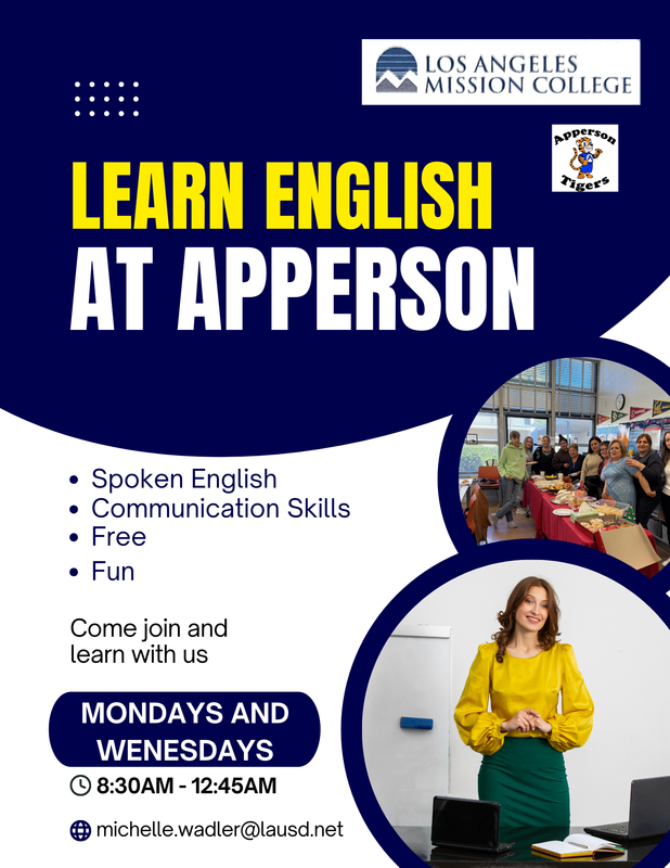 Please join the ongoing adult English class at Apperson.