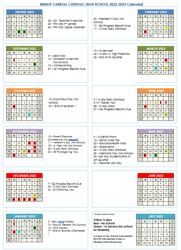 School Calendar School Calendar Bishop Carroll Catholic High School